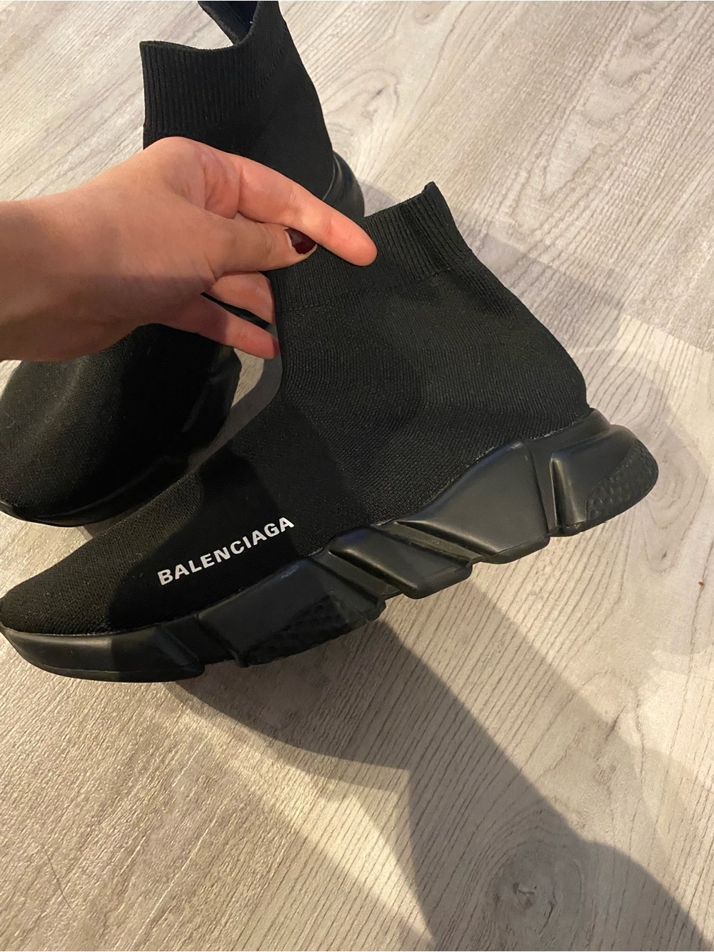 Balenciaga Black Knit Sock Sneakers with Logo